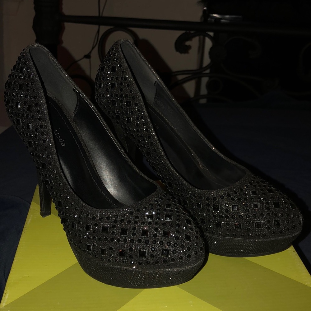 Black jeweled heels